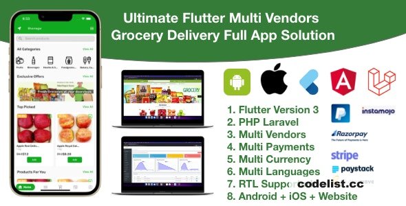 Multi vendor Grocery Delivery Service with Android iOS and Website Platforms